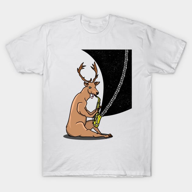 Cartoon deer playing a sax T-Shirt by mailboxdisco